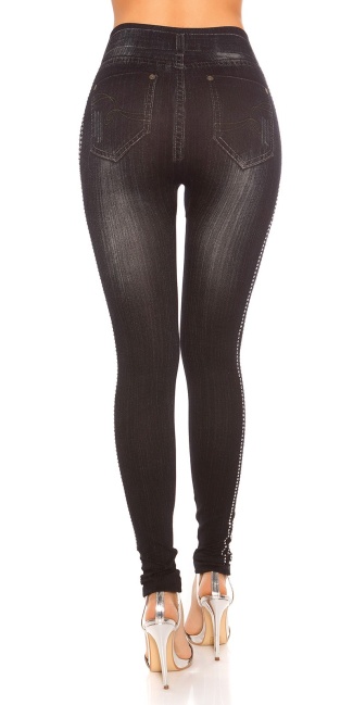 Sexy jeanslook leggings met klinknagels zwart